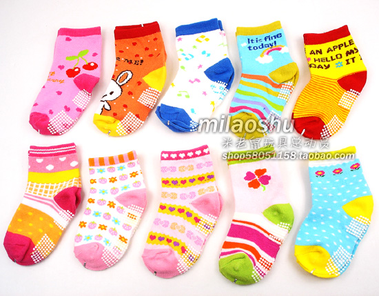 100% cotton socks children slip-resistant glue small kid's socks