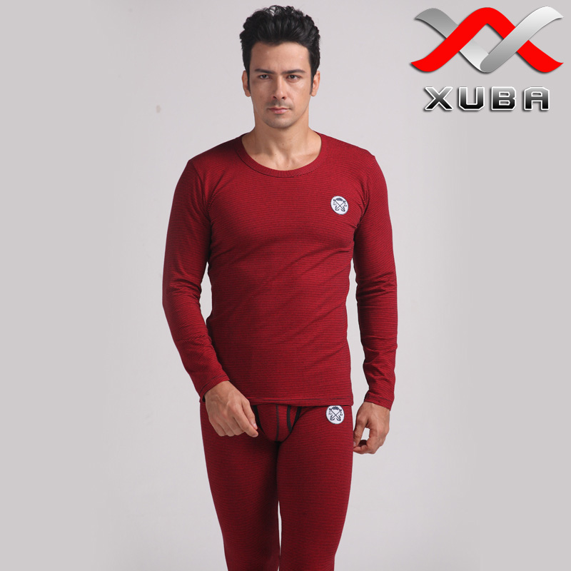100% cotton thermal underwear upperwear male stripe elastic thermal top long johns male