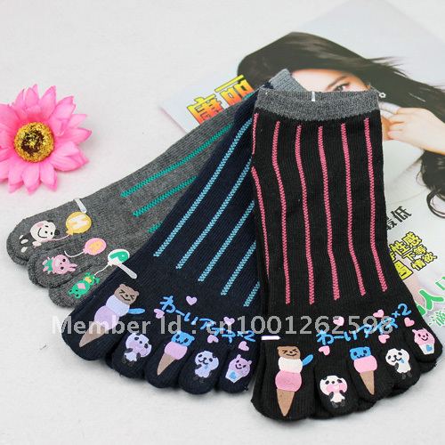 100% cotton toe socks  cartoon female socks spring and autumn thermal socks  Free Shipping