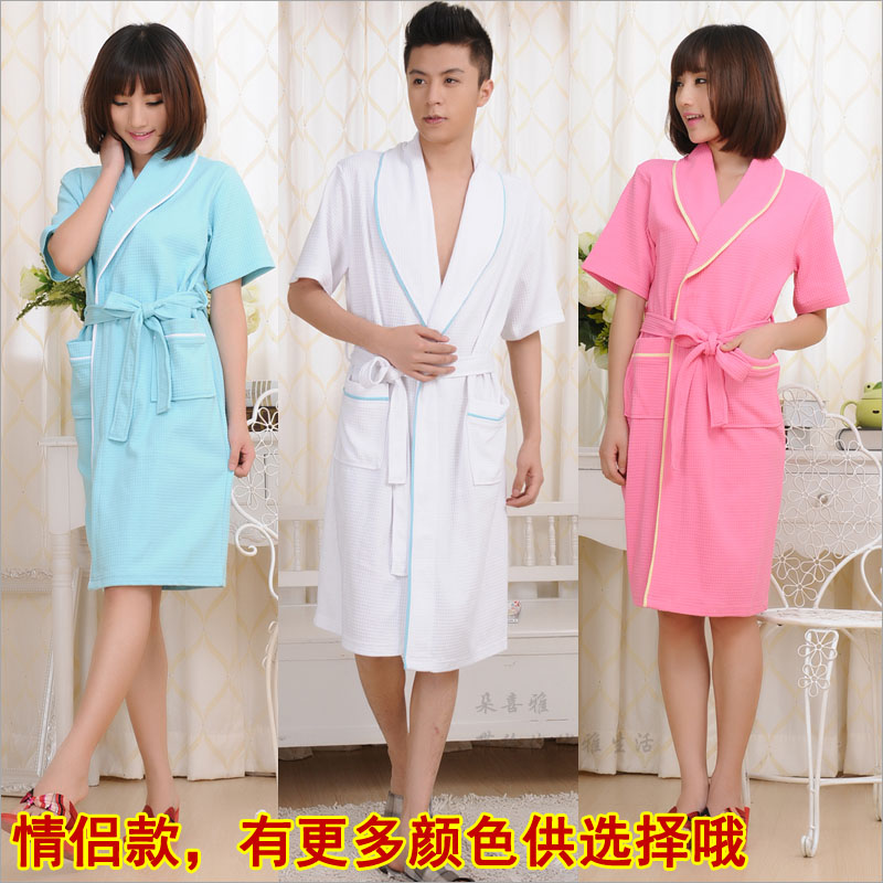 100% cotton ultra soft summer thin 100% cotton waffle short-sleeve lovers robe bathrobes bath towel