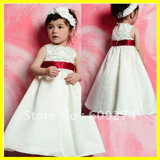 100% Guarantee 2012 Custom Off The Shoulder Flower Girl Dresses Satin Ruched A line Lovely Flower Kid's Dress