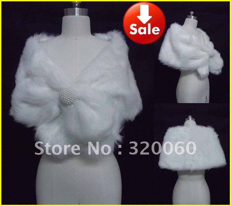 100% Guarantee 2012 HOT 10X51 Inches White Bow Faux Fur Pearl Bridal Shrug Winter Cape Stole Wedding Wrap Shawls