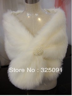 100% Guarantee 2013 HOT Ivory Soft Faux Fur Pearl Bridal Wraps Shrug Winter Warm Cape Women Stole Pageant / Wedding Jackets