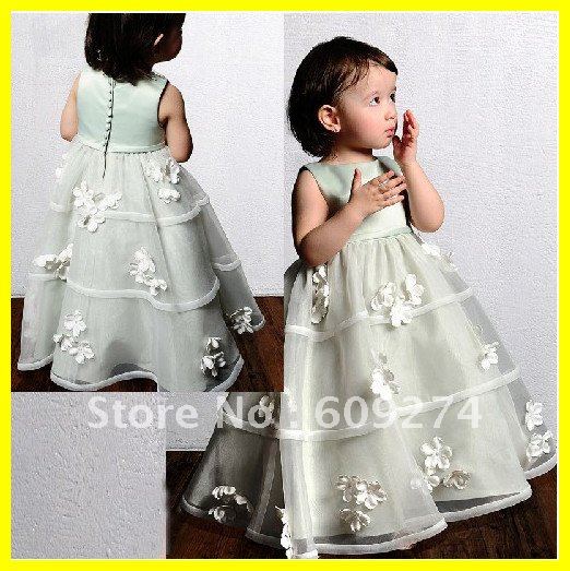 100% Guarantee Off The Shoulder A line Flower Girl Dresses Organza Flower Empire Princess 2012 Flower Kid's Dress