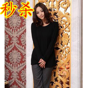 100% long-sleeve cotton maternity clothing maternity basic shirt spring and autumn o-neck low collar maternity top maternity