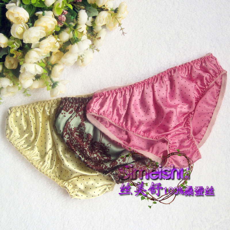 100%  mulberry silk female sexy print briefs pink  for woman various colors