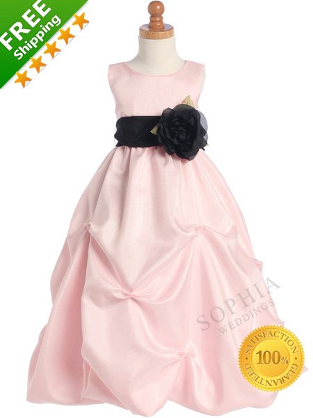 100% Satisfaction Guaranteed Black and Pink Long Flower Girl Dresses with Sash