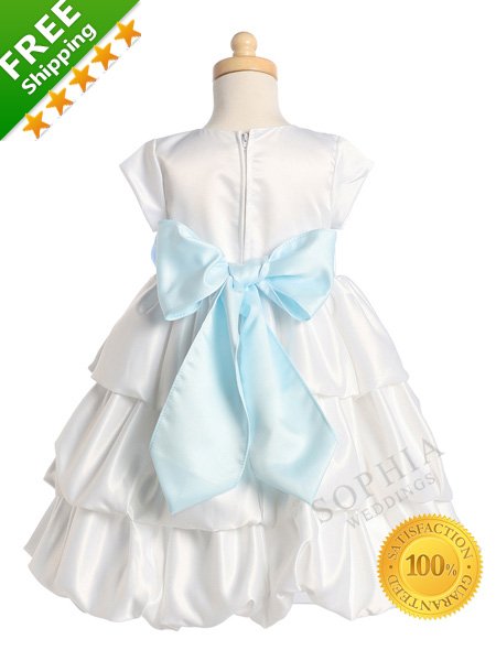 100% Satisfaction Guaranteed Modest Layered White with Blue Sash Short Sleeves Flower Girl Dresses