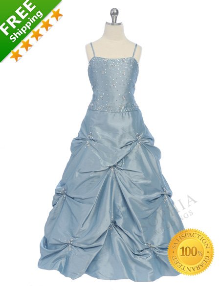 100% Satisfaction Guaranteed Pretty 2012 Long Blue Flower Girls Dresses with Beading