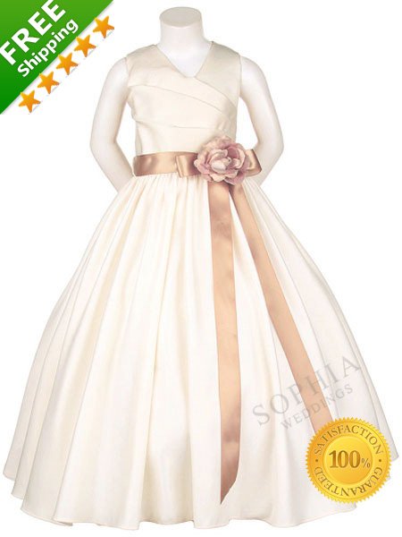 100% Satisfaction Guaranteed Unique 2012 Champagne Flower Girl Dresses Long with Sash