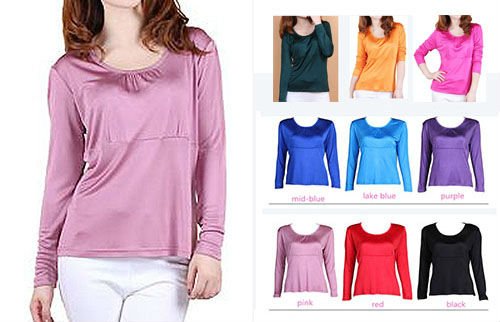100% Silk Womens Long Johns Underwear Long sleeve T shirt 9-Colors L XL XXL