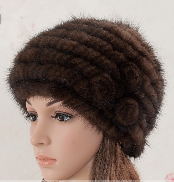 100% Taken in kind Winter Woven Dome Mink Fur Warm Women's cap New Year Gift Ladies hats Free Shipping