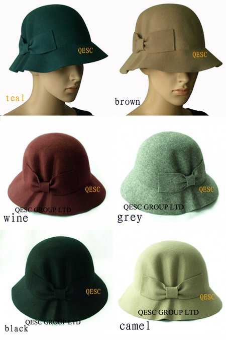 100% WOOL Felt Hat with felt bow ,6 colors.Free Shipping.