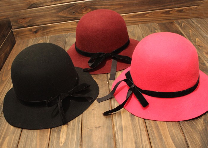 100% woolen Fashion women's woolen Hats with bow ladies' cap