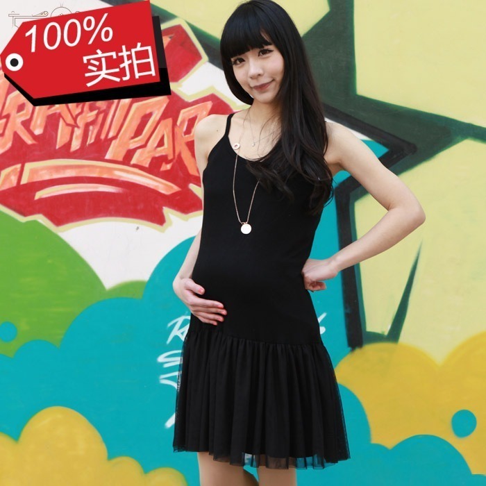 100% y0065 love spring and autumn maternity clothing maternity dress maternity all-match suspender skirt one-piece dress tulle