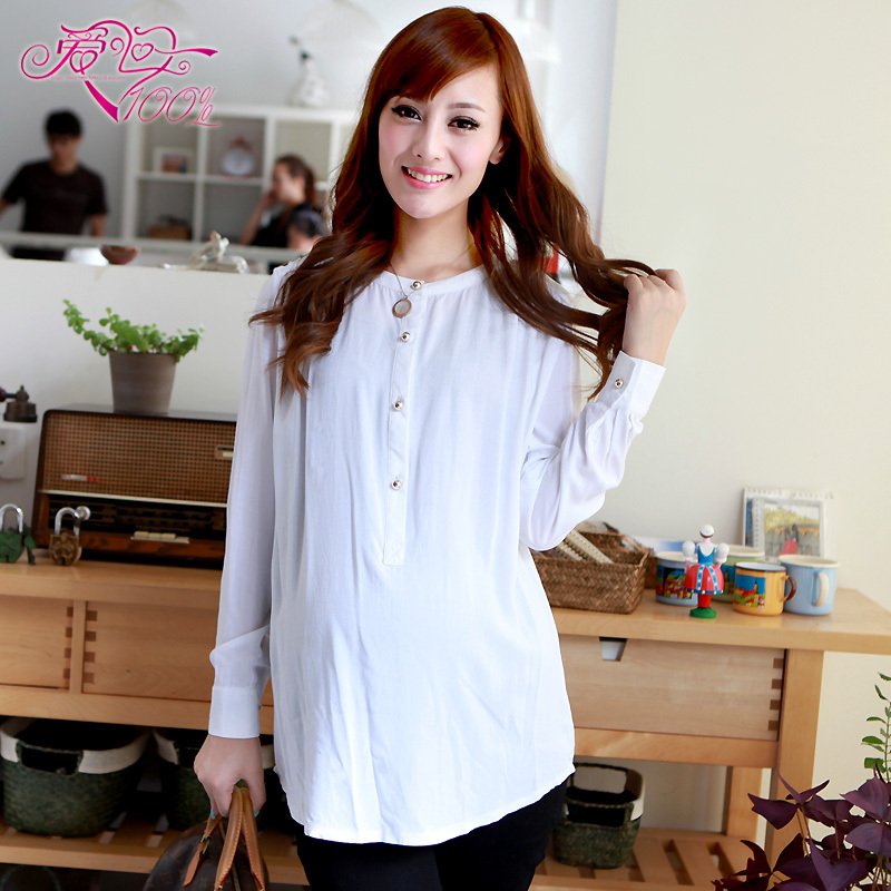 100% y3022 love spring and autumn maternity clothing maternity top solid color stand collar long-sleeve maternity shirt