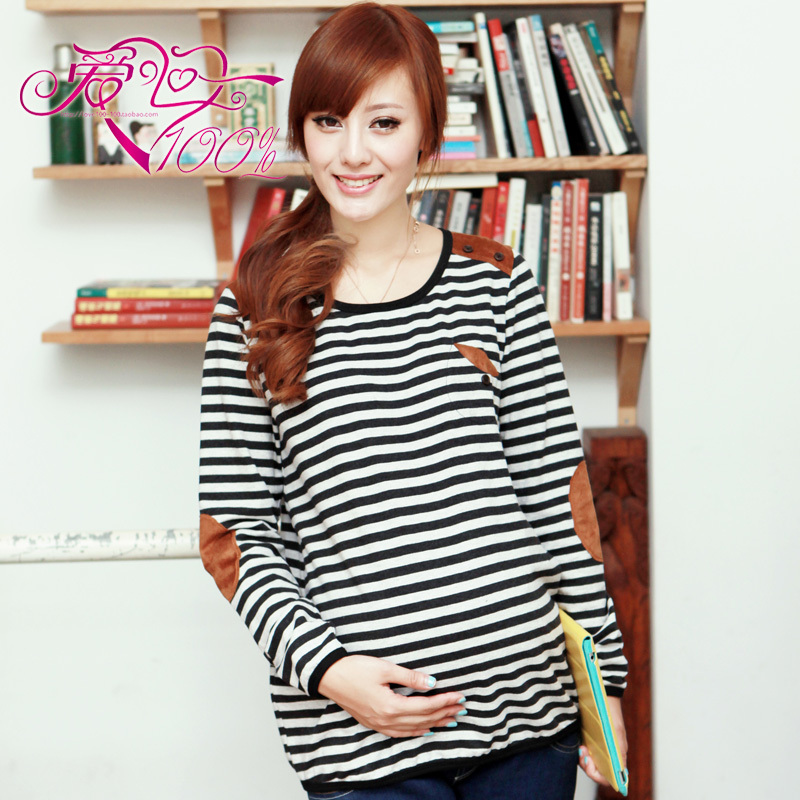 100% y8101 love spring and autumn maternity clothing maternity top applique stripe long-sleeve T-shirt maternity