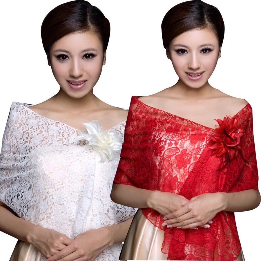 100201 Women scarves Wraps Wedding Wrap Wedding Bridal Cap in red/ivory colors