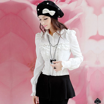 10042 2013 spring white ruffle ol elegant long-sleeve shirt