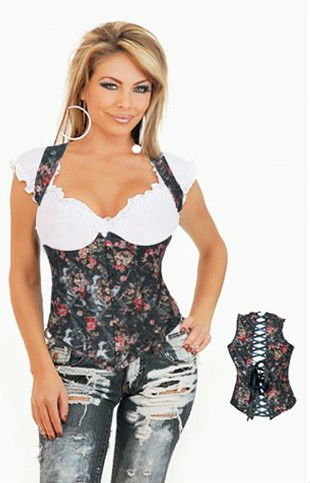 1005---free brand new satin floral underbust  corset black  sexy bustier lingerie