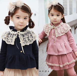 1009 children's clothing autumn trench princess lace cape female child cardigan