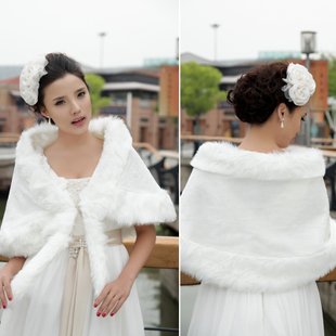 100901 White Women Shawl Bridal Wedding dress Fur Wrap/shawl/coats Winter Wrap