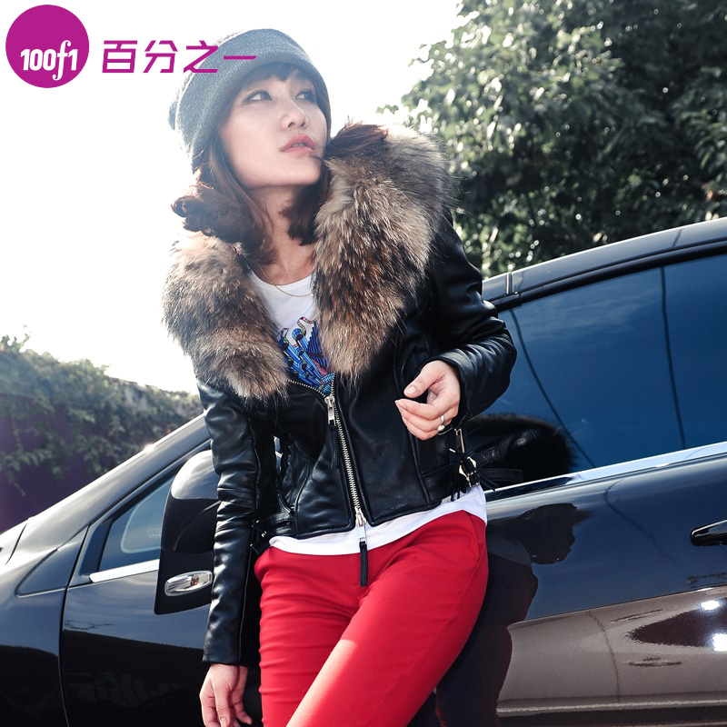 100f1 2012 vlsivery large raccoon fur sheepskin short slim design genuine leather female clothing