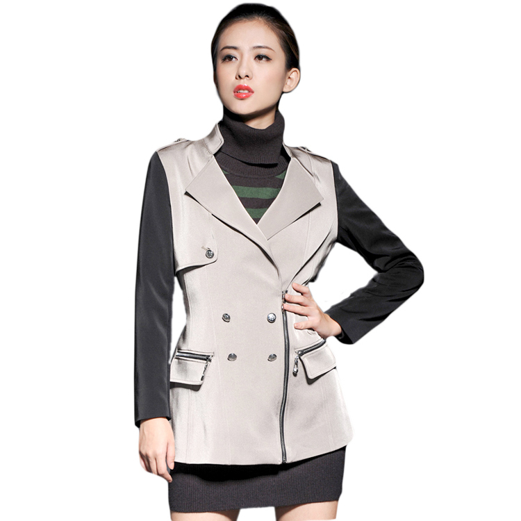 100f1 2013 spring outerwear fashion cool color block lacing long-sleeve trench outerwear female