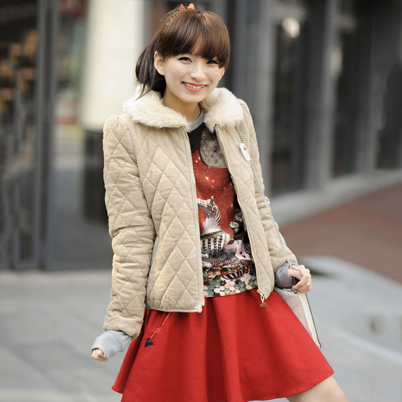 100f1 princess sleeve corduroy cotton-padded jacket vintage badge winter thickening wadded jacket women's f5406