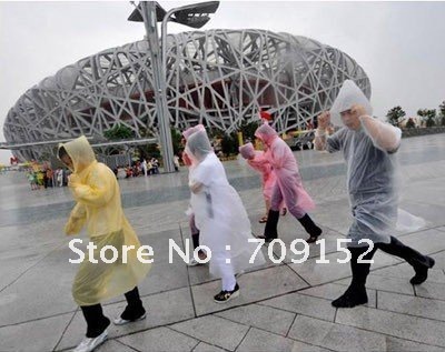 100PC/LOT Wholsales Disposable Emergency Rain Poncho,Rain Gear, Weather Protection Raincoat wich Cap, EMS Free Shipping