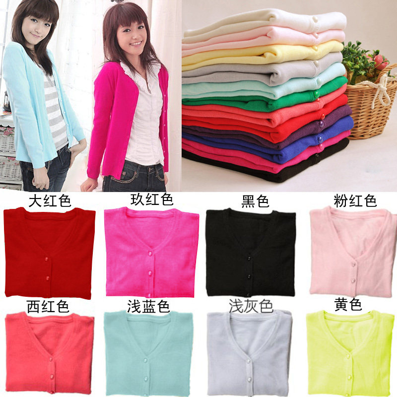 1011 2012 multi-colored candy color cardigan coat sweater - - red light blue