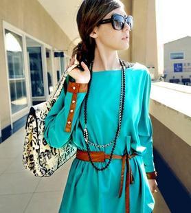 1012 fashion personality plus size beautiful batwing sleeve leather cuff drawstring lacing loose top