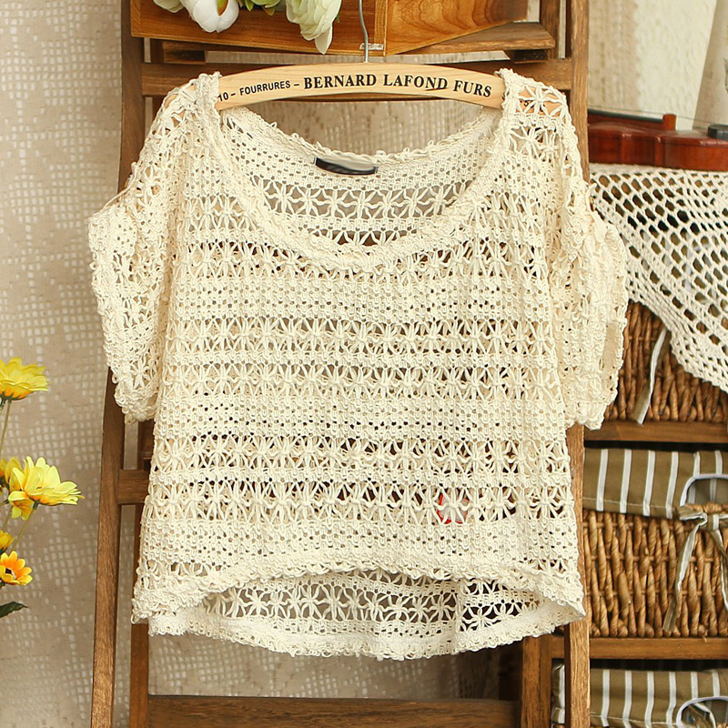 10122 - 2013 sweet all-match cutout sweater short-sleeve short design top 0311 female