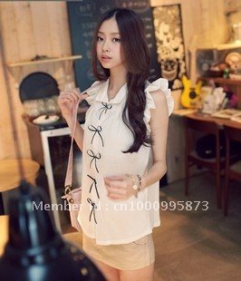 10127 2012 new hot Korean fresh bow chiffon shirt