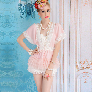 10127 2013 summer lace decoration xiangpin V-neck gauze ruffle chiffon shirt