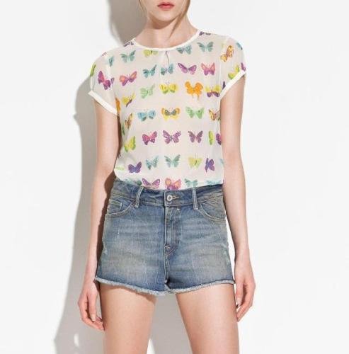 1015 Women Brand short sleeve butterfly print chiffon blouse t-shirt top
