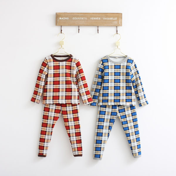 10188 - 078 children's clothing jql goatswool plaid winter thickening underwear set