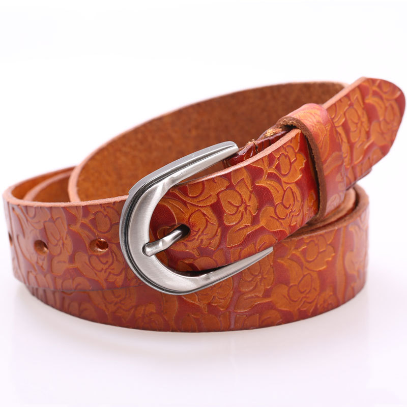 102 2.7 genuine leather first layer of cowhide flower print women's thin belt strap belt a
