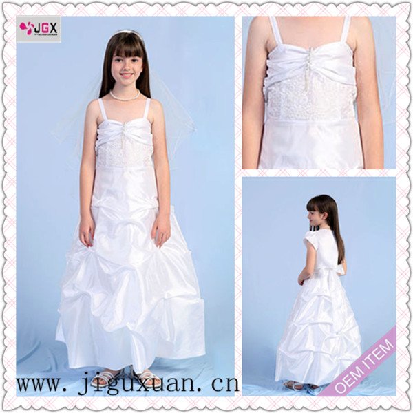 1040-1hs Spaghetti Straps White contoured taffeta Ankle-Length A-Line old flower girl dresses