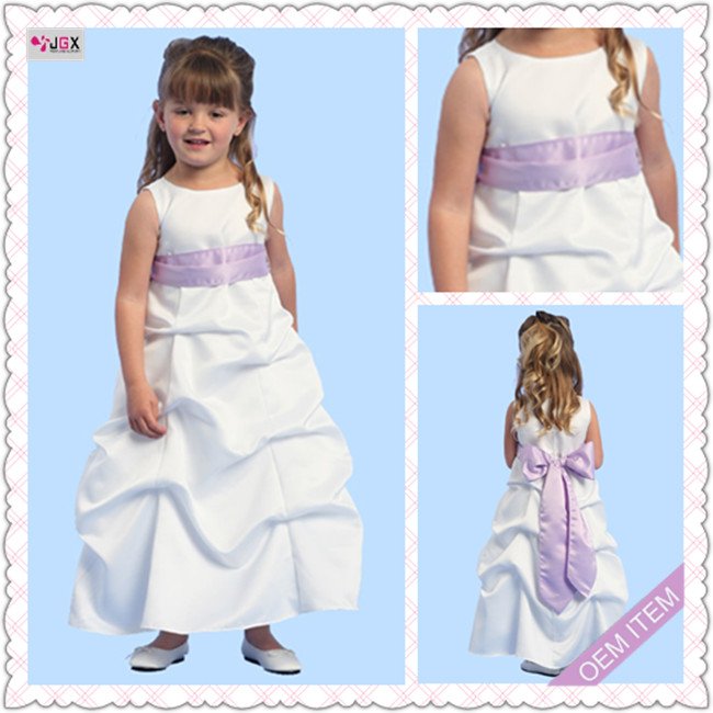 1052-1hs Lovely and Sweetheart White satin Ankle-Length Cap-sleeve Strapless A-Line baby flower girl dress