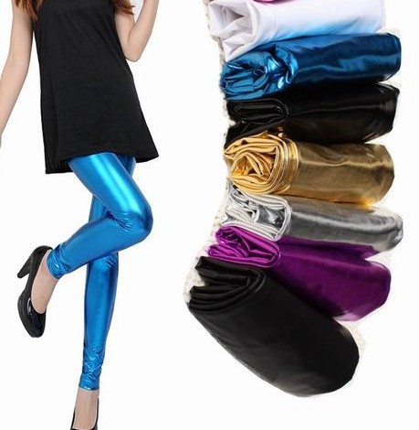 1054 candy light multicolour metal quality faux leather pants tight female ankle length legging