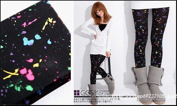 1081 color painting printing thin elastic ladies leggings tights ultra