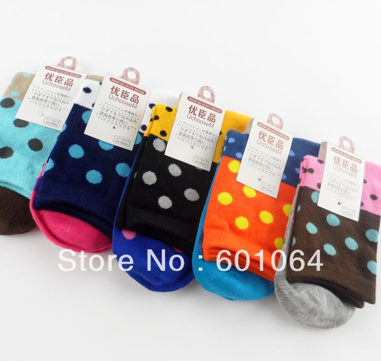 10pairs cotton women lady knee-high socks candy color dot block decoration