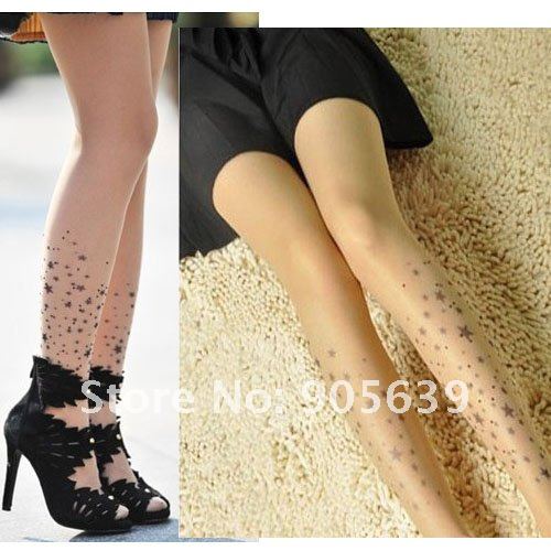 10pairs/lot  free shipping  ultra-thin  tights smooth pantyhose  fashion tattoo full star on heel stocking silk panty hose