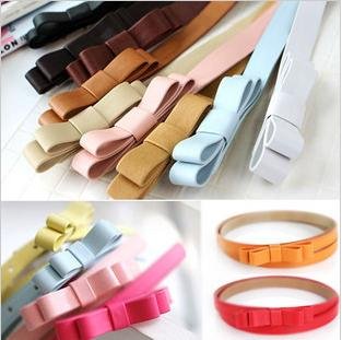 10pc Fashion style Belt Candy Color Woman  Bowknot PU Leather Thin Belt/ Free Shipping