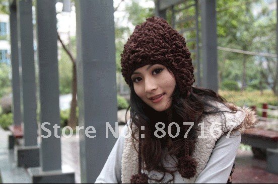 10pc New for 2012!-026# Free shipping Factory Qualite Winter wool&cotton hand knitted hat Korea fashion ladies beanie caps/hats
