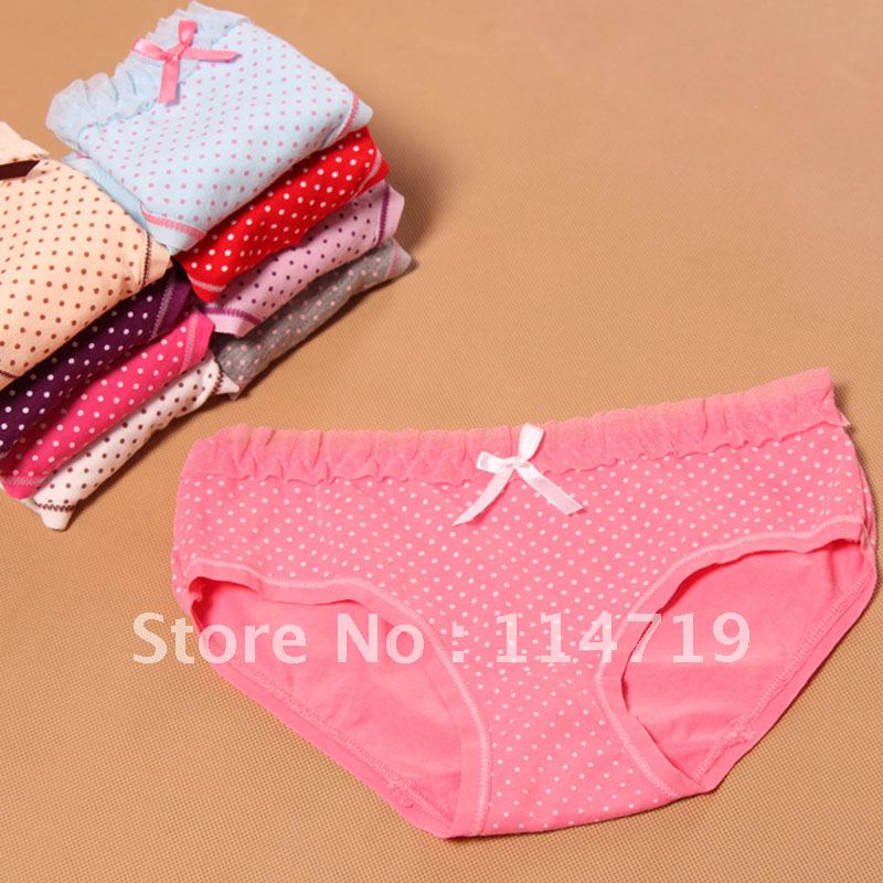10pca/lot wholesale Fashion pants women's lady's 100% cotton low-waist panties cute princess lace decoration briefs underwear