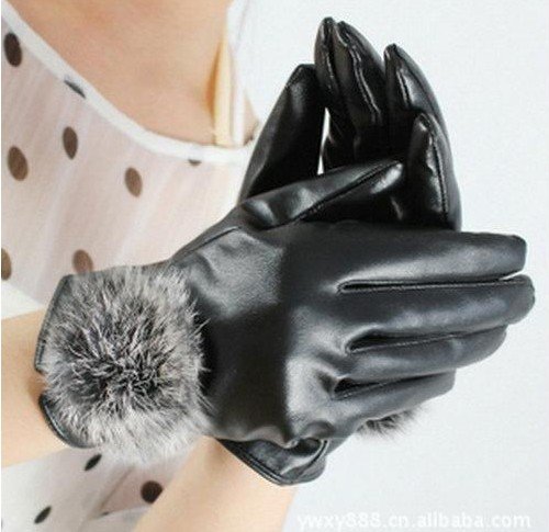 10pcs Add velvet belt hair bulb PU leather Women's Glove Warm gloves riding glove mix colors