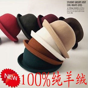 10pcs Cute all-match quality pure woolen roll up hem short brim dome cap hat small fedoras