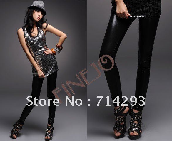 10pcs Free Shipping,Women's PU Leather Leggings,Fashion Lady Tights black 1967